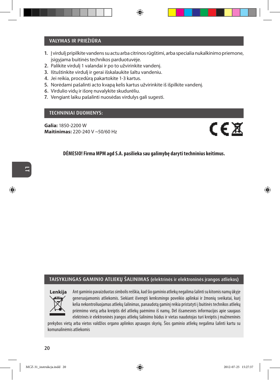 MPM MCZ-31 User Manual | Page 20 / 24