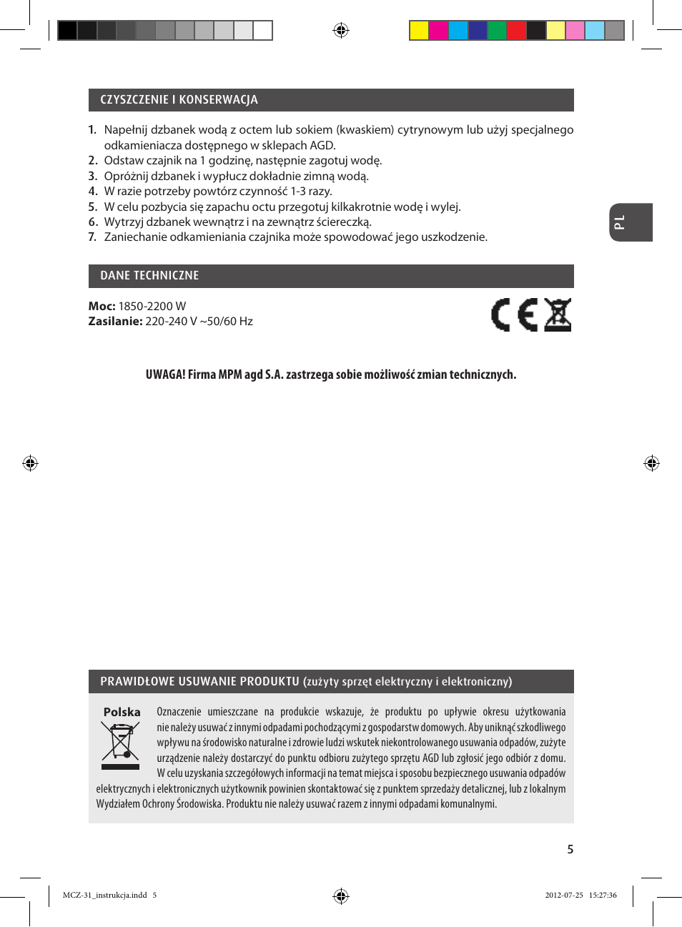 MPM MCZ-31 User Manual | Page 5 / 24