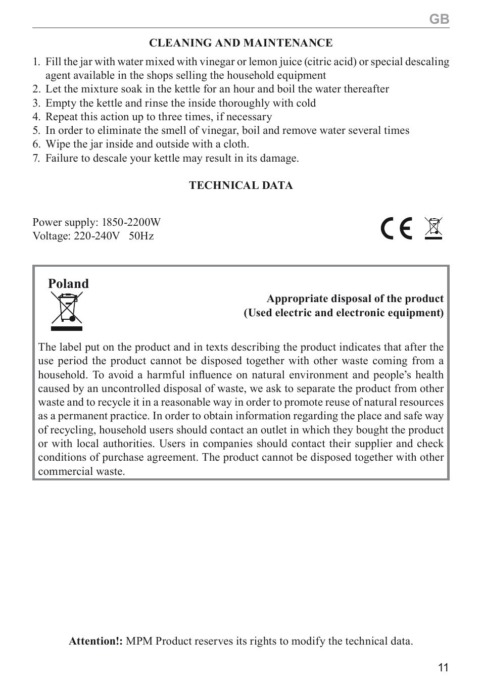 Poland | MPM MCZ-17 User Manual | Page 11 / 24