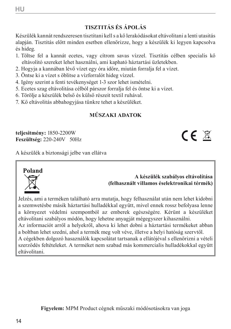 Poland | MPM MCZ-17 User Manual | Page 14 / 24