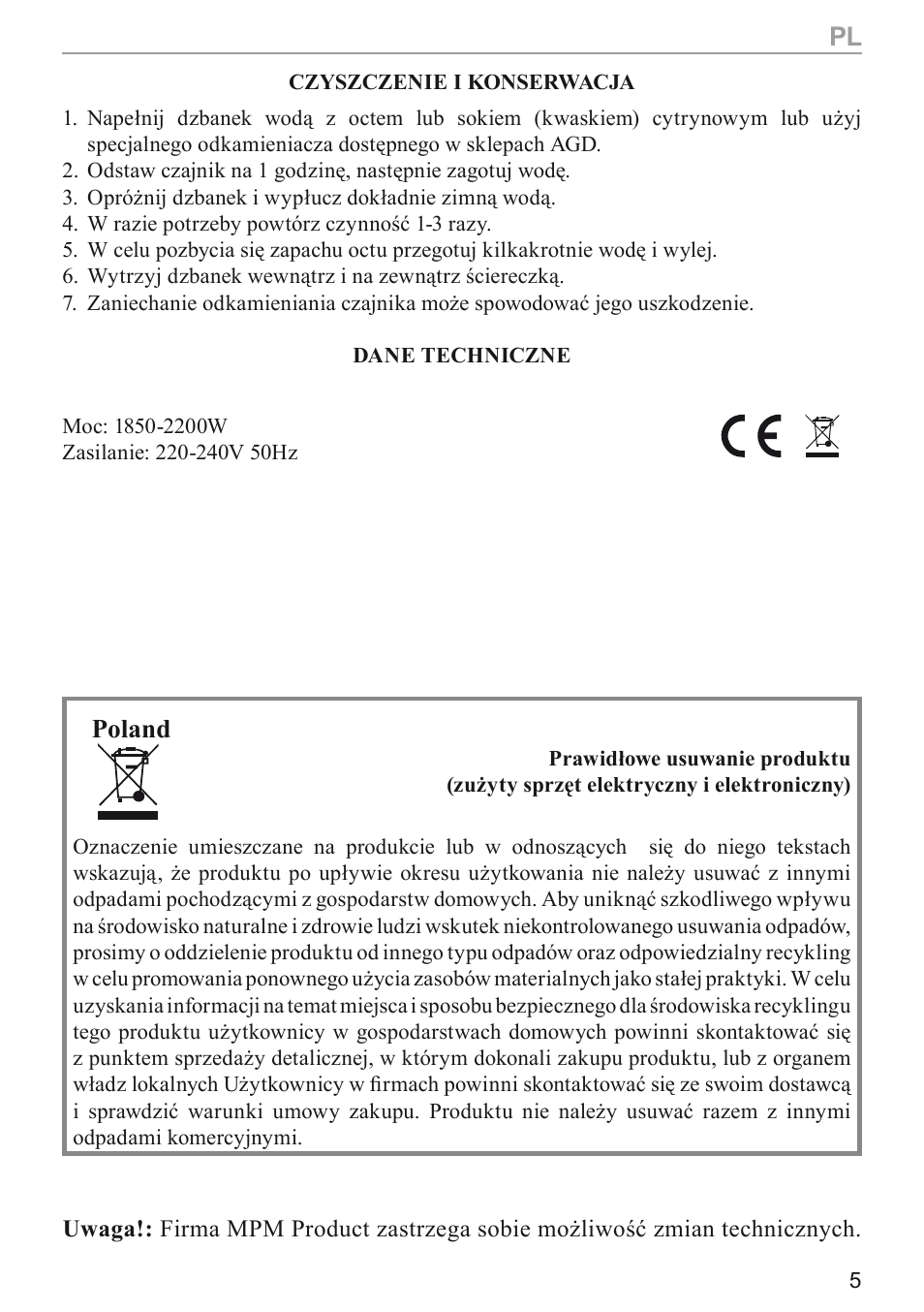 Poland | MPM MCZ-17 User Manual | Page 5 / 24
