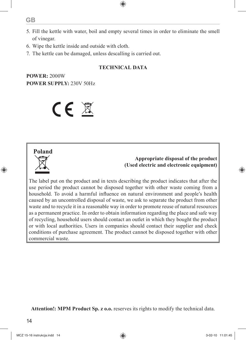 Poland | MPM MCZ-16 User Manual | Page 14 / 32