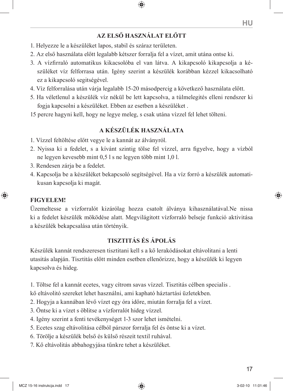 MPM MCZ-16 User Manual | Page 17 / 32