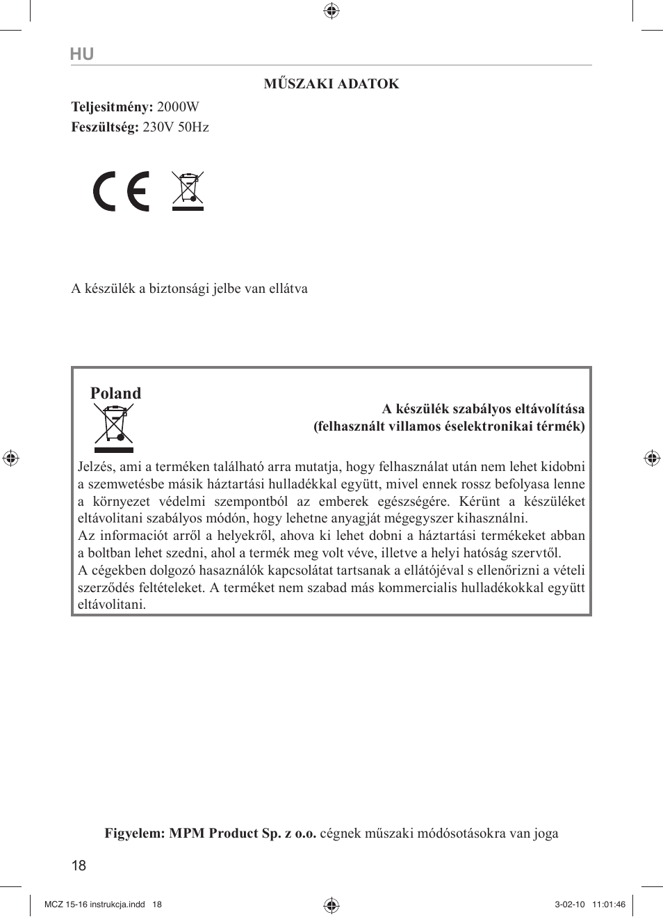 Poland | MPM MCZ-16 User Manual | Page 18 / 32