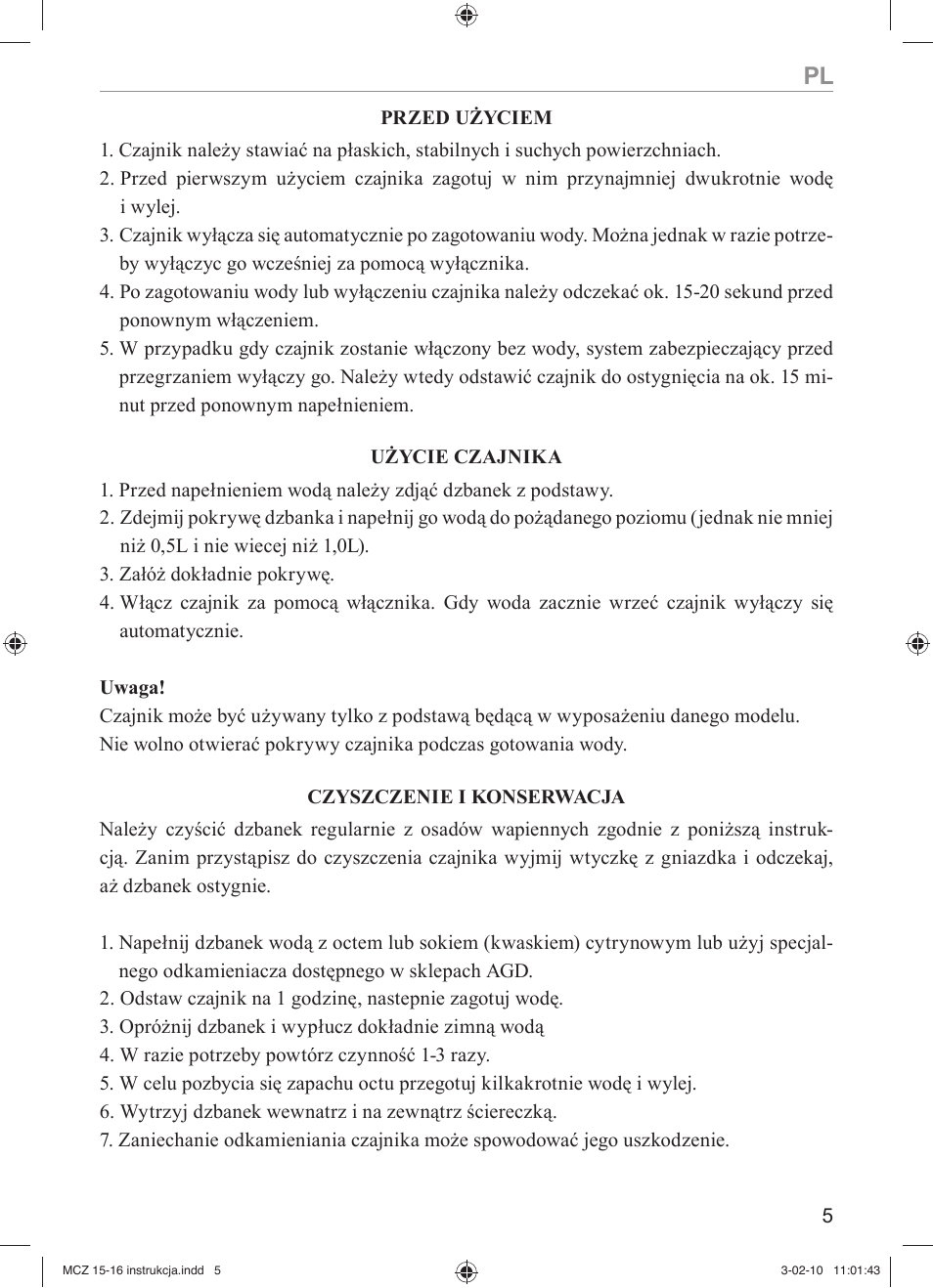 MPM MCZ-16 User Manual | Page 5 / 32