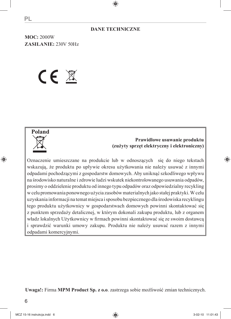 Poland | MPM MCZ-16 User Manual | Page 6 / 32