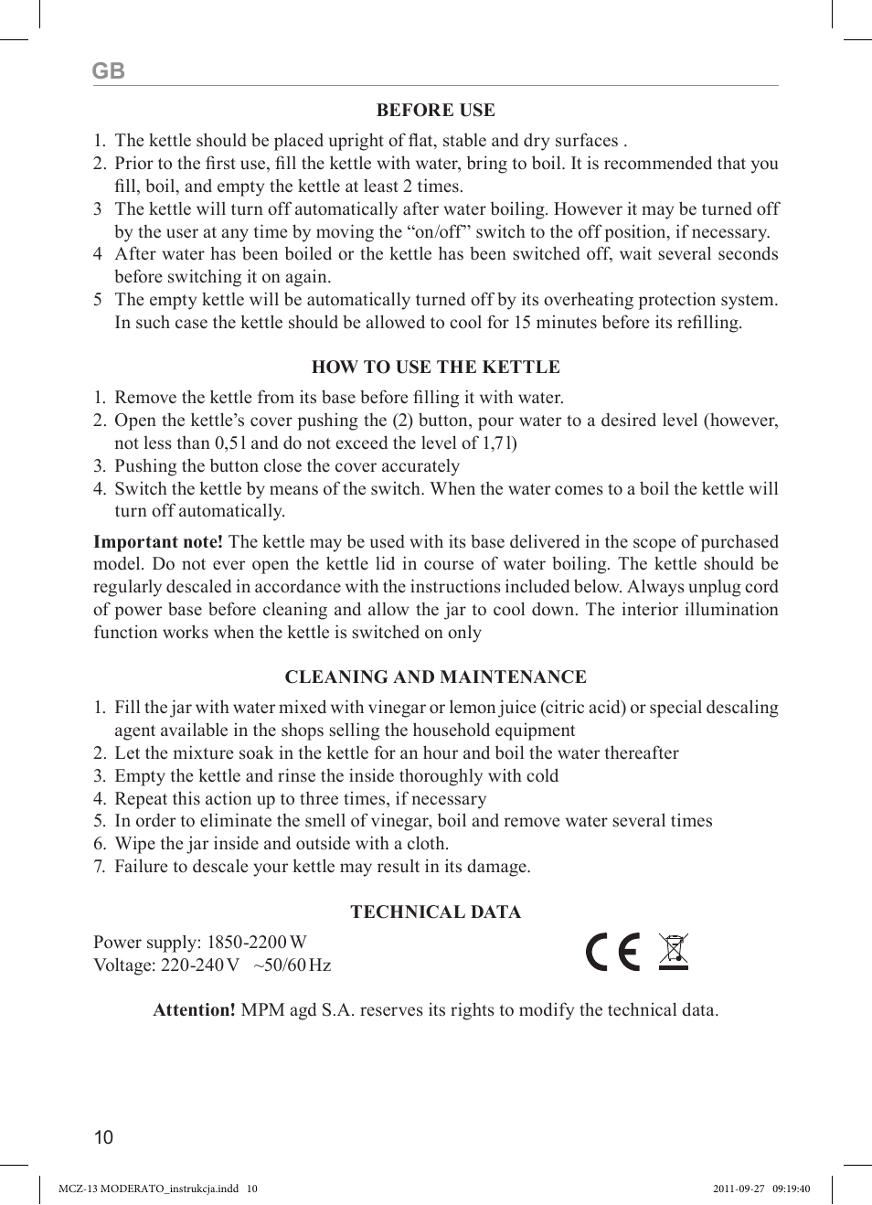 MPM MCZ-13 User Manual | Page 10 / 24