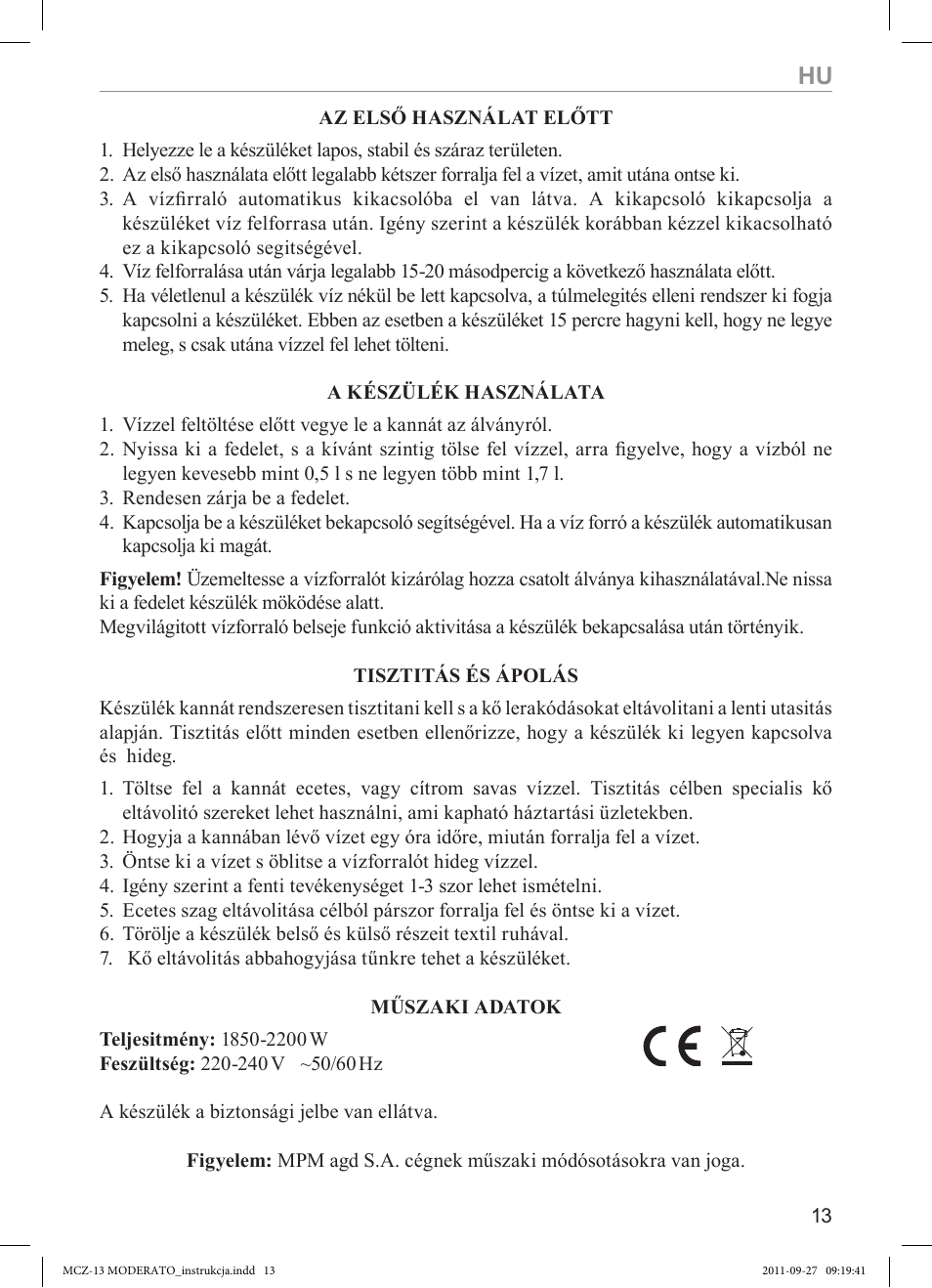 MPM MCZ-13 User Manual | Page 13 / 24