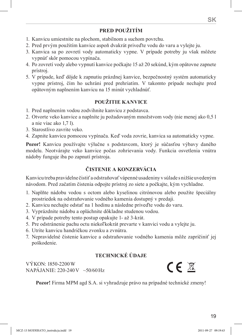 MPM MCZ-13 User Manual | Page 19 / 24