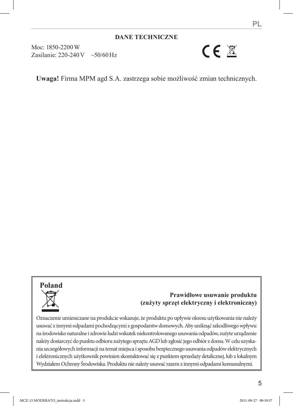 Poland | MPM MCZ-13 User Manual | Page 5 / 24