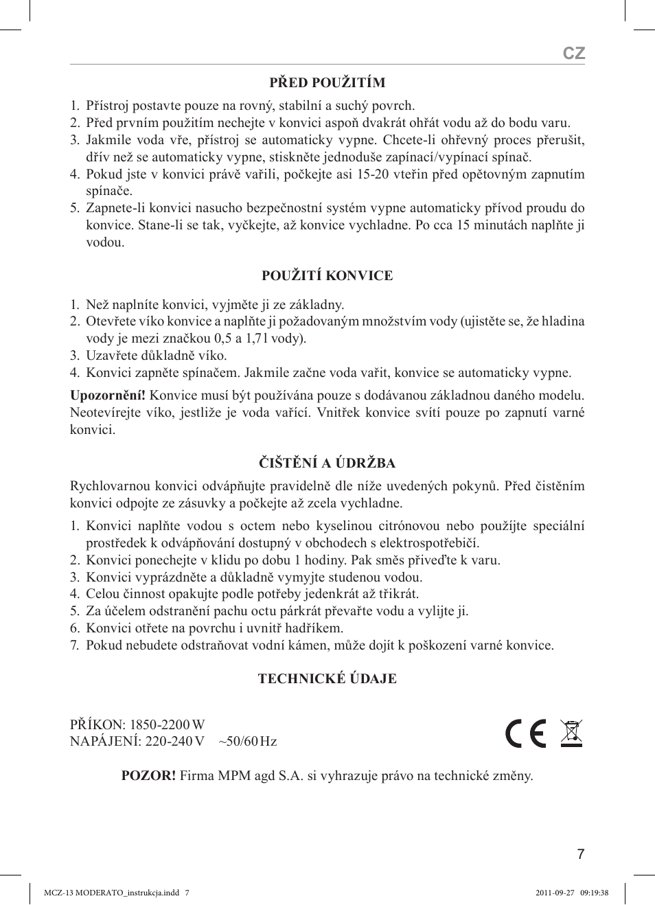 MPM MCZ-13 User Manual | Page 7 / 24