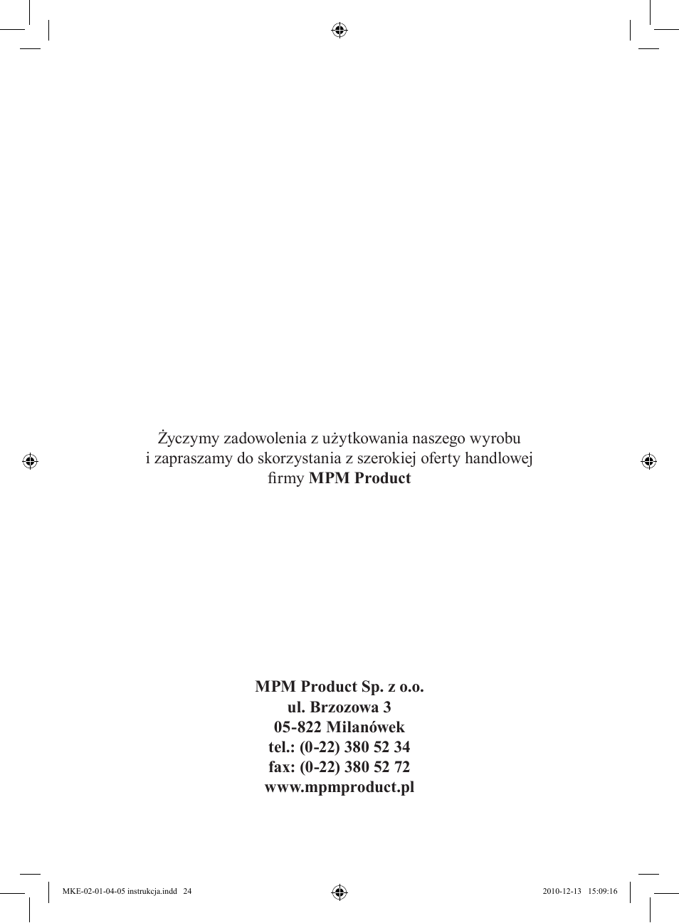 MPM MKE-04 User Manual | Page 24 / 24