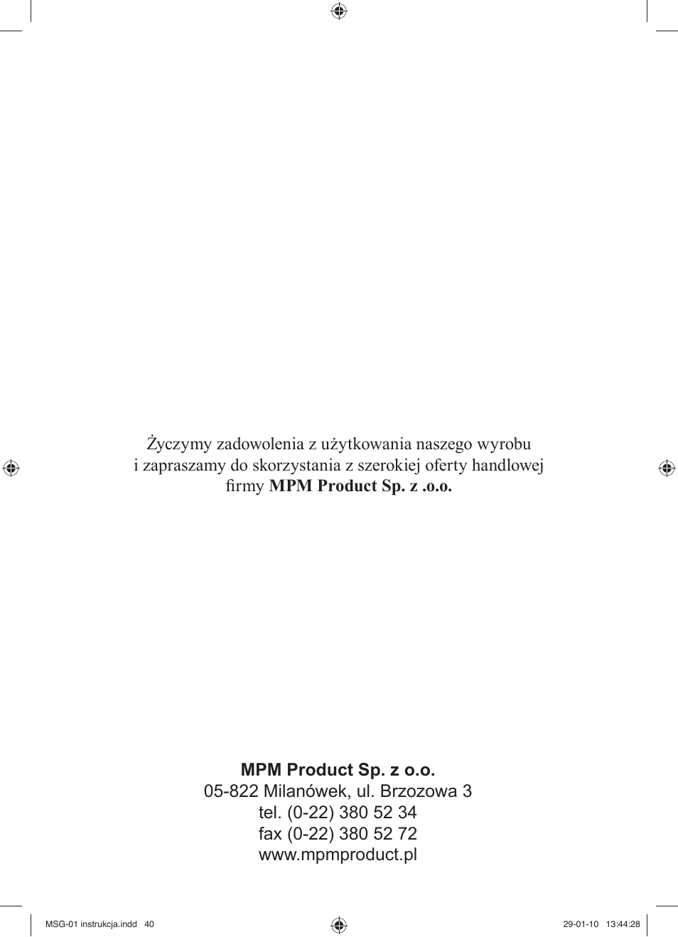 MPM MSG-01 User Manual | Page 40 / 40