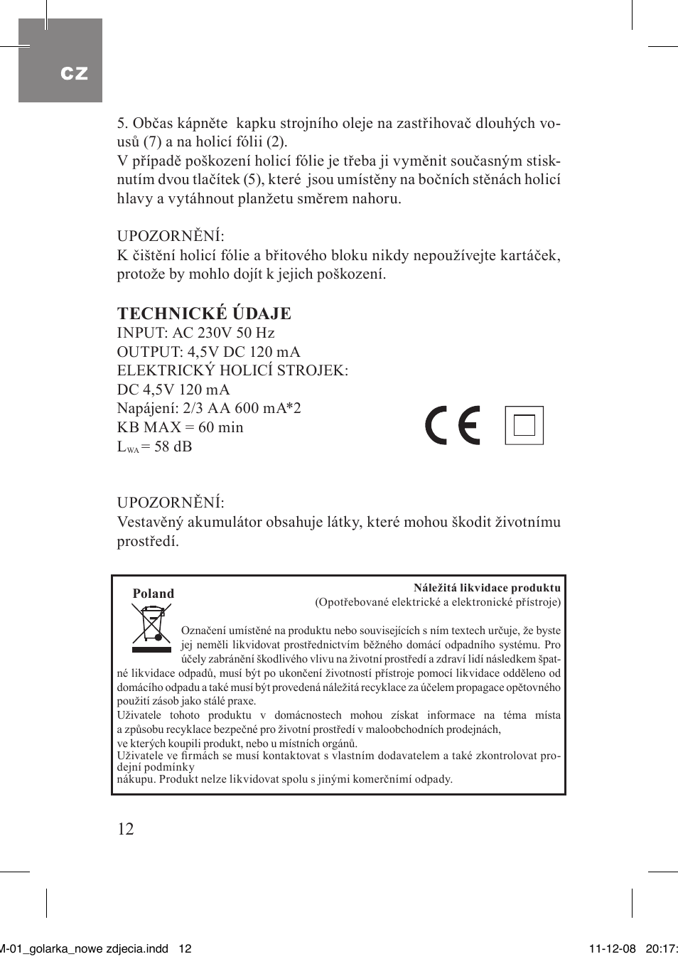 Technické údaje | MPM MGM-01 User Manual | Page 12 / 38