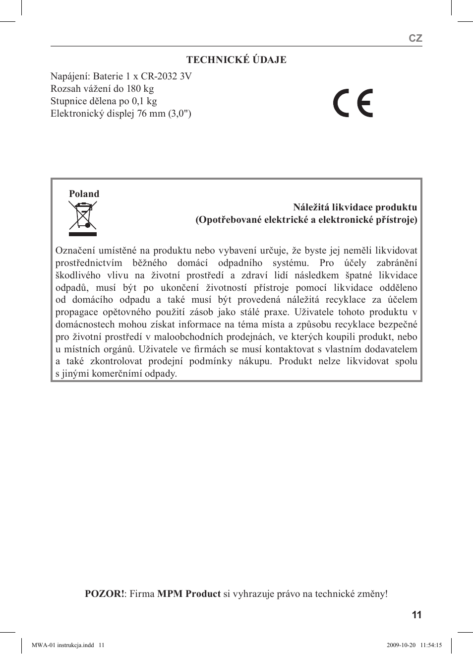 MPM MWA-01 User Manual | Page 11 / 24