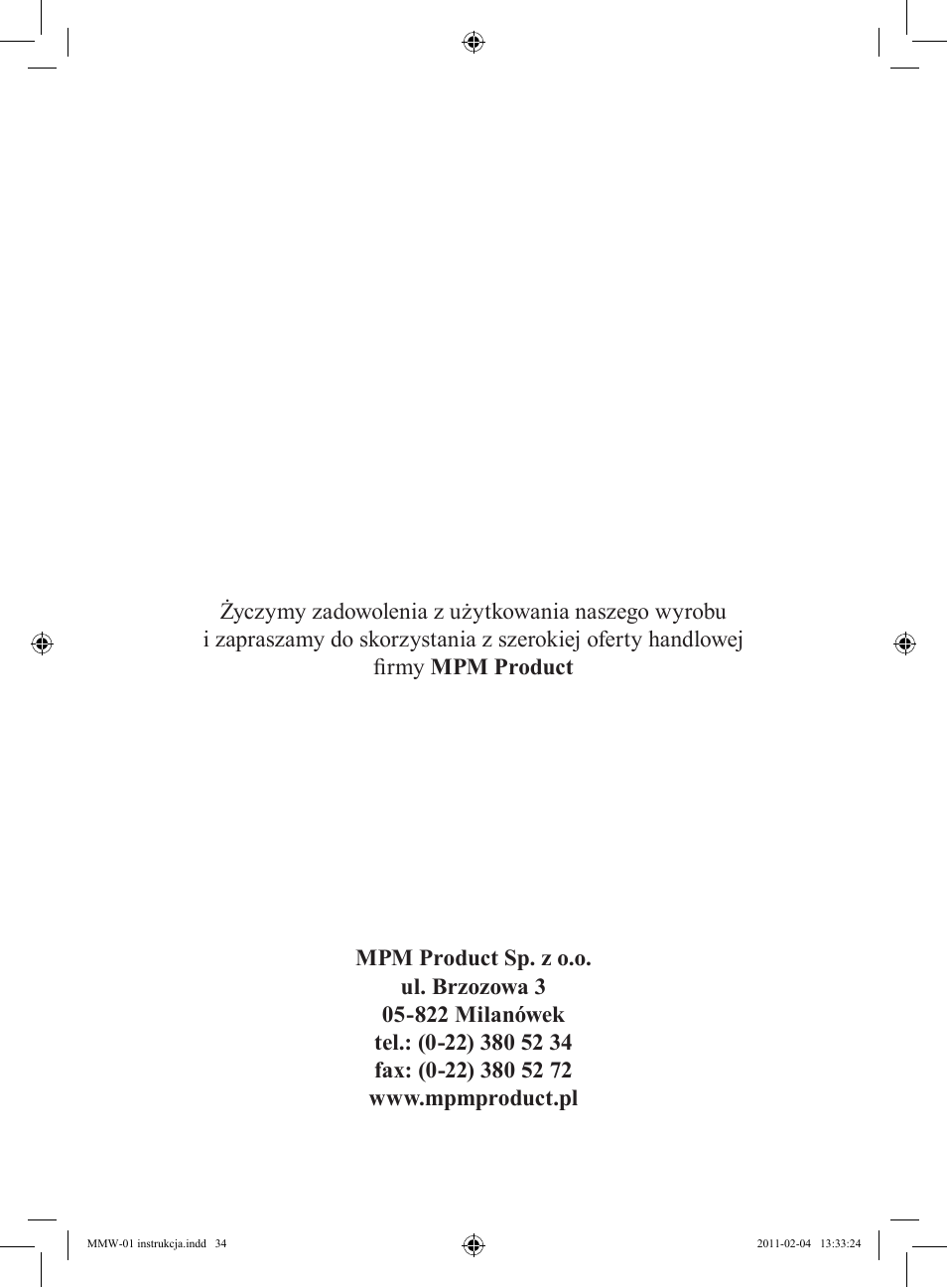 MPM MMW-01 User Manual | Page 34 / 34