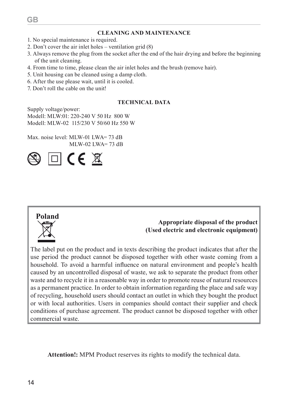 Poland | MPM MLW-01 User Manual | Page 14 / 32