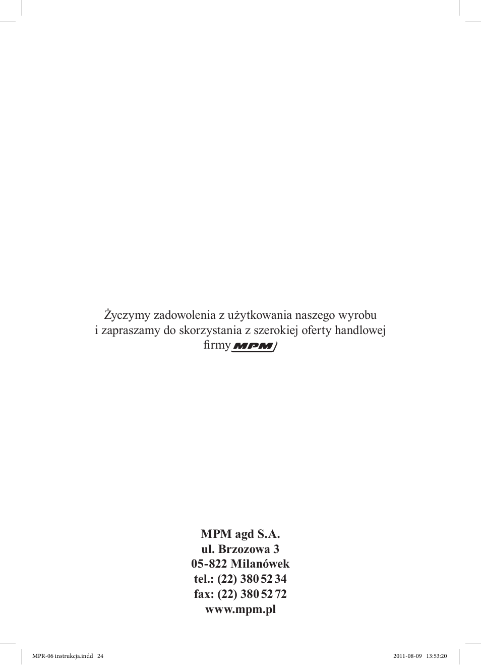 MPM MPR-06 User Manual | Page 24 / 24