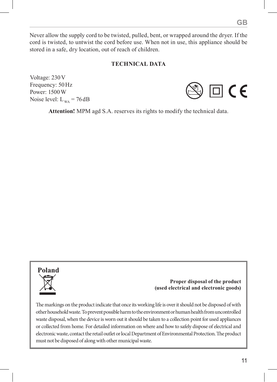 Poland | MPM MSW-06 User Manual | Page 11 / 24