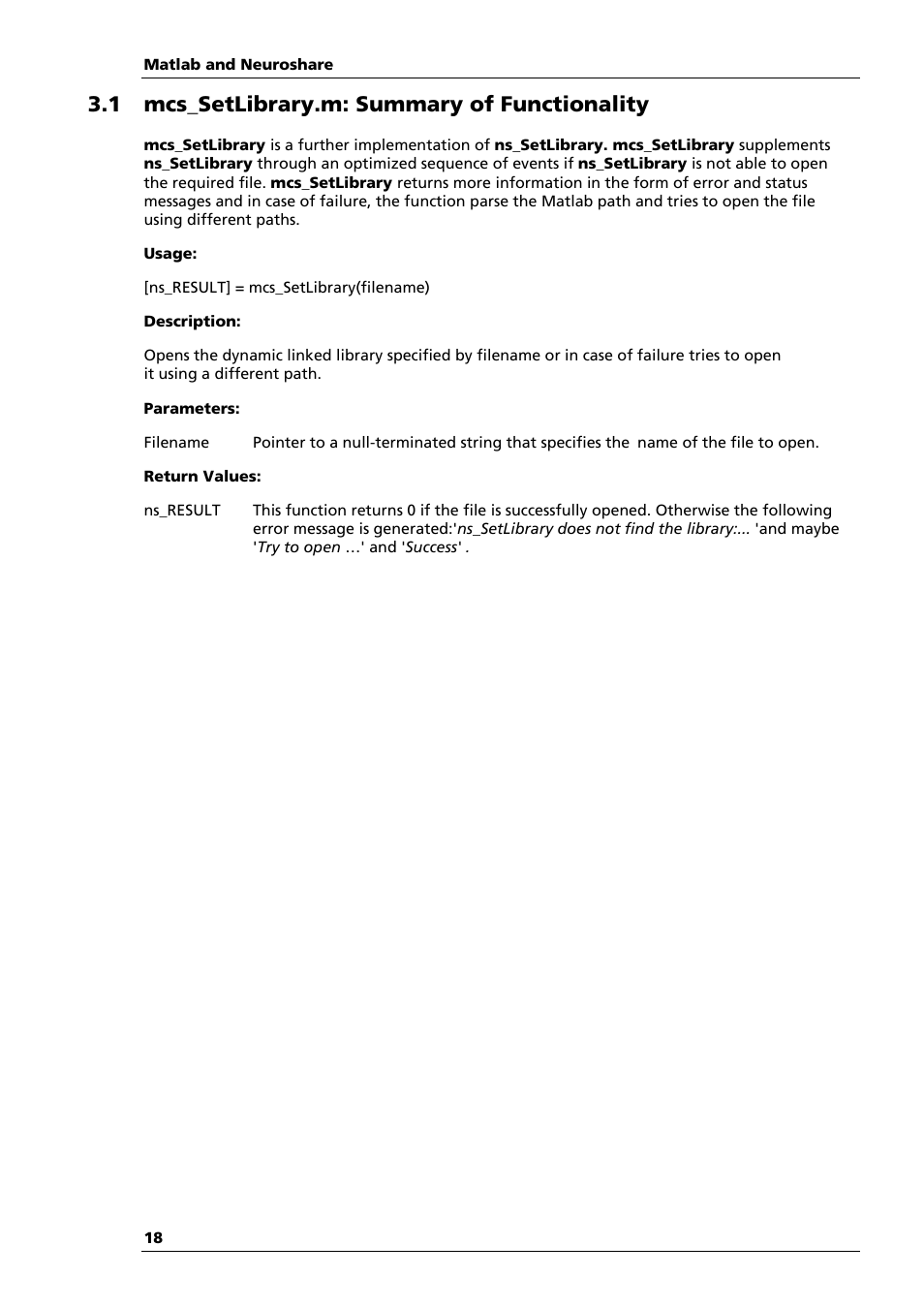 1 mcs_setlibrary.m: summary of functionality | Multichannel Systems MATLAB Manual User Manual | Page 17 / 21