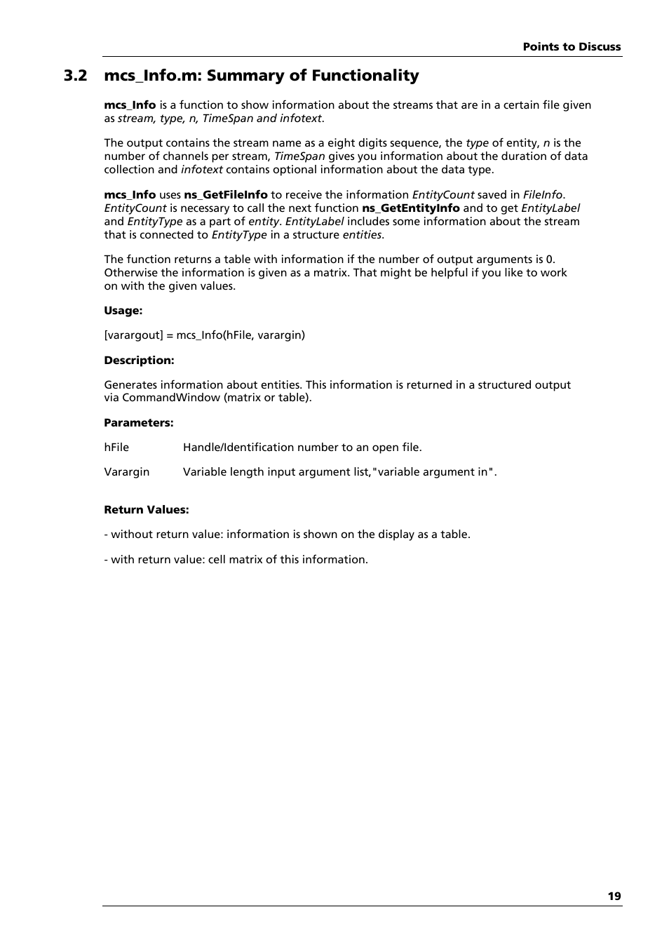 2 mcs_info.m: summary of functionality | Multichannel Systems MATLAB Manual User Manual | Page 18 / 21