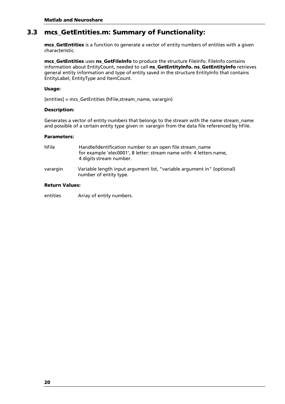 3 mcs_getentities.m: summary of functionality | Multichannel Systems MATLAB Manual User Manual | Page 19 / 21