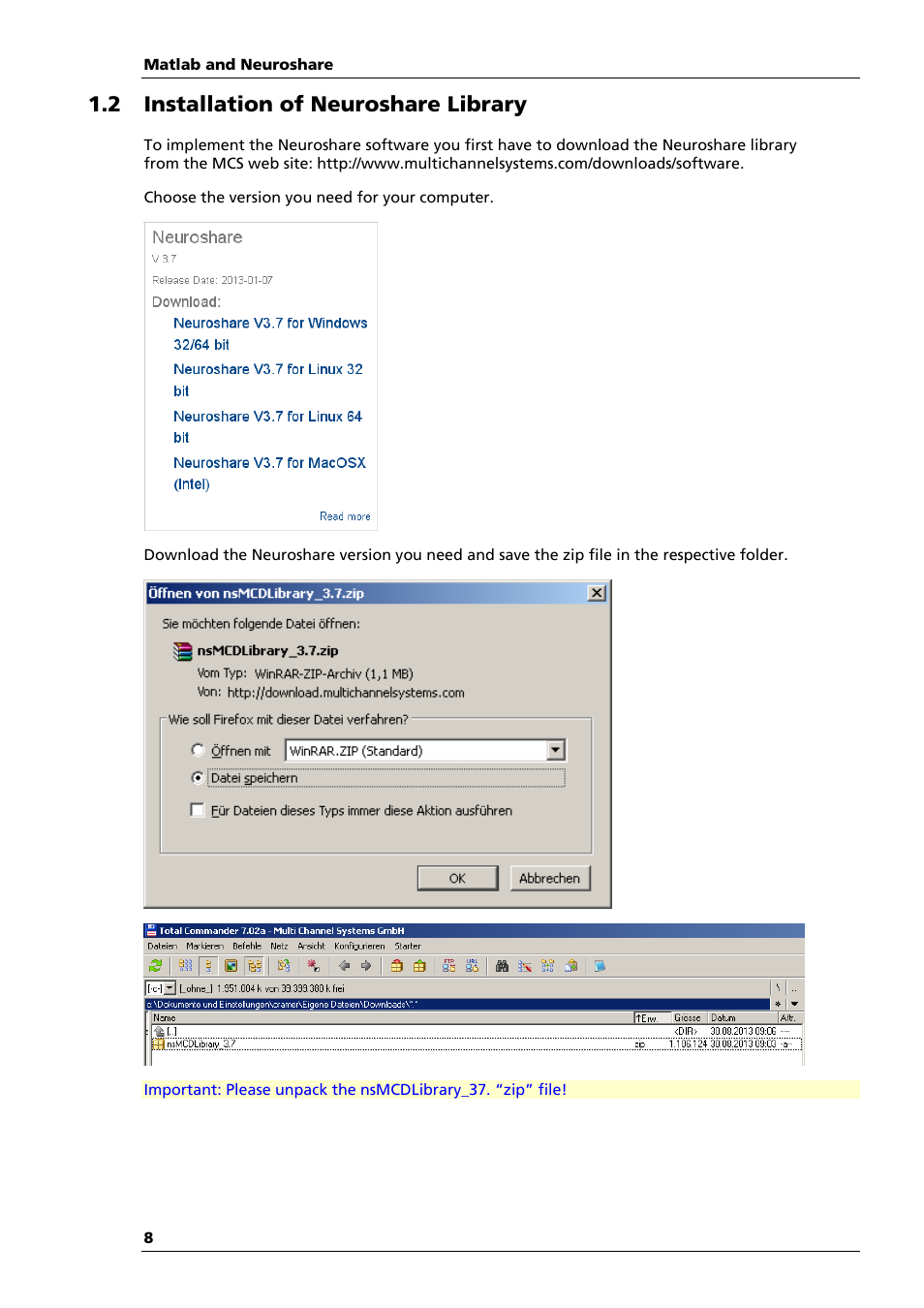 2 installation of neuroshare library | Multichannel Systems MATLAB Manual User Manual | Page 7 / 21