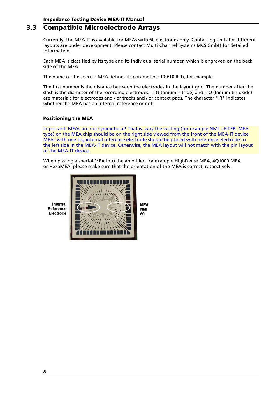 3 compatible microelectrode arrays | Multichannel Systems MEA-IT Manual User Manual | Page 12 / 30