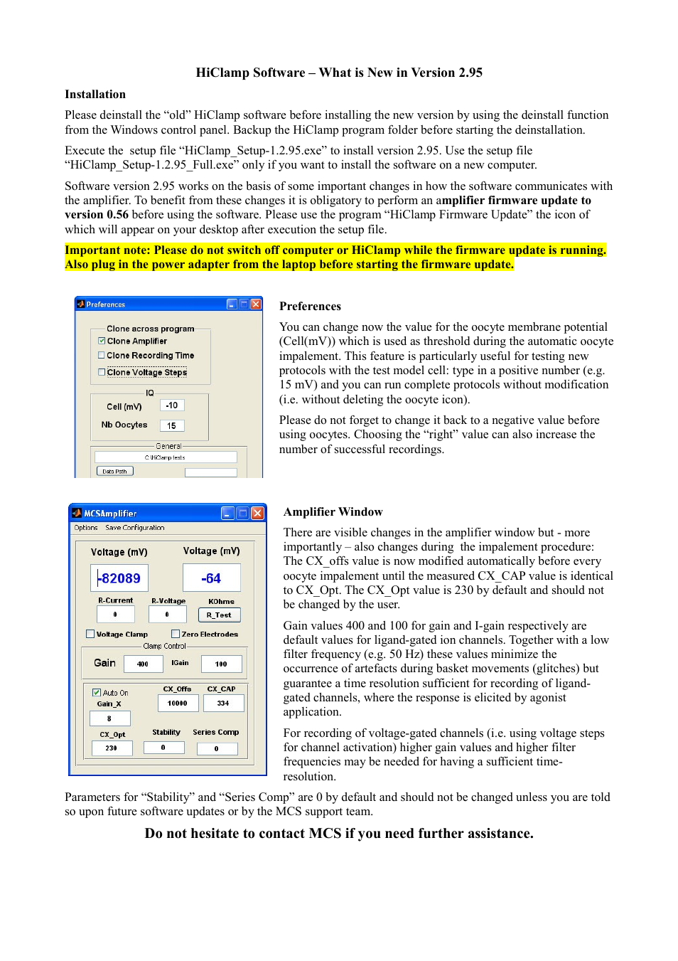 Multichannel Systems HiClamp update-2.95 Manual User Manual | 1 page