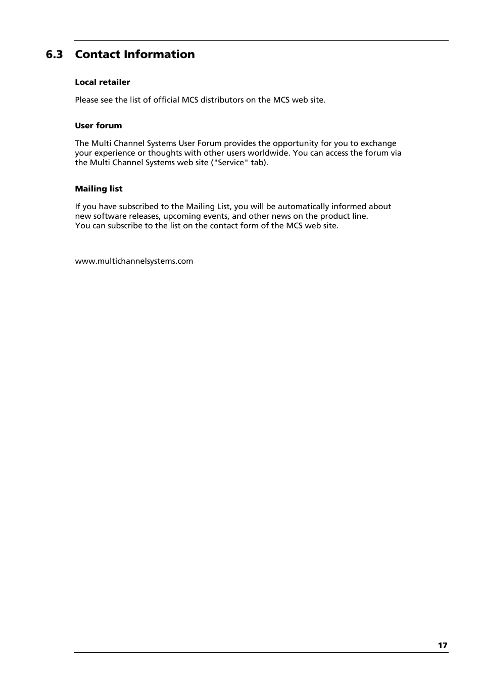 3 contact information | Multichannel Systems MEA-VMT Manual User Manual | Page 17 / 17