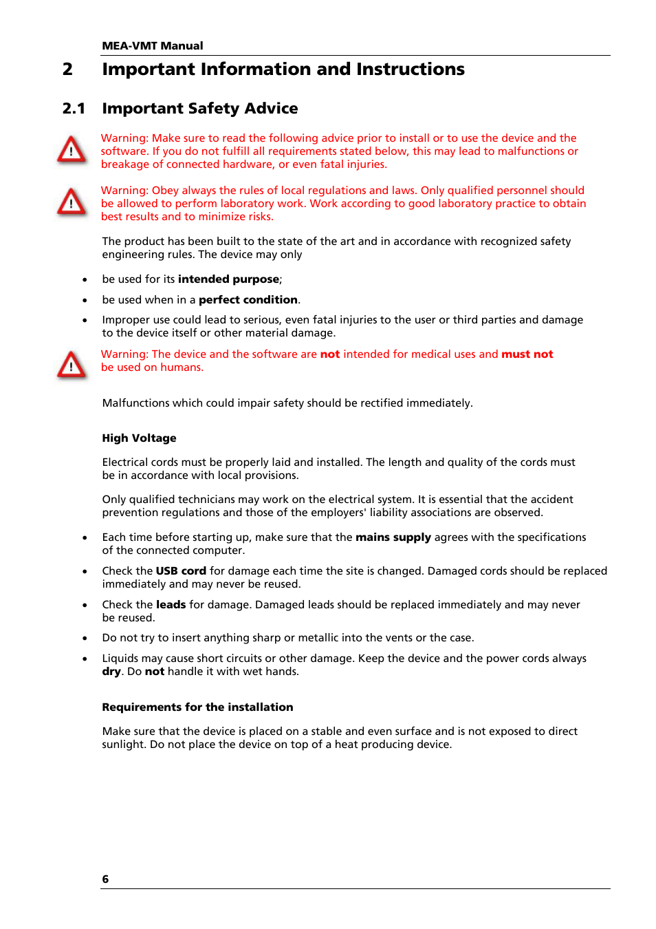 2important information and instructions, 1 important safety advice | Multichannel Systems MEA-VMT Manual User Manual | Page 6 / 17