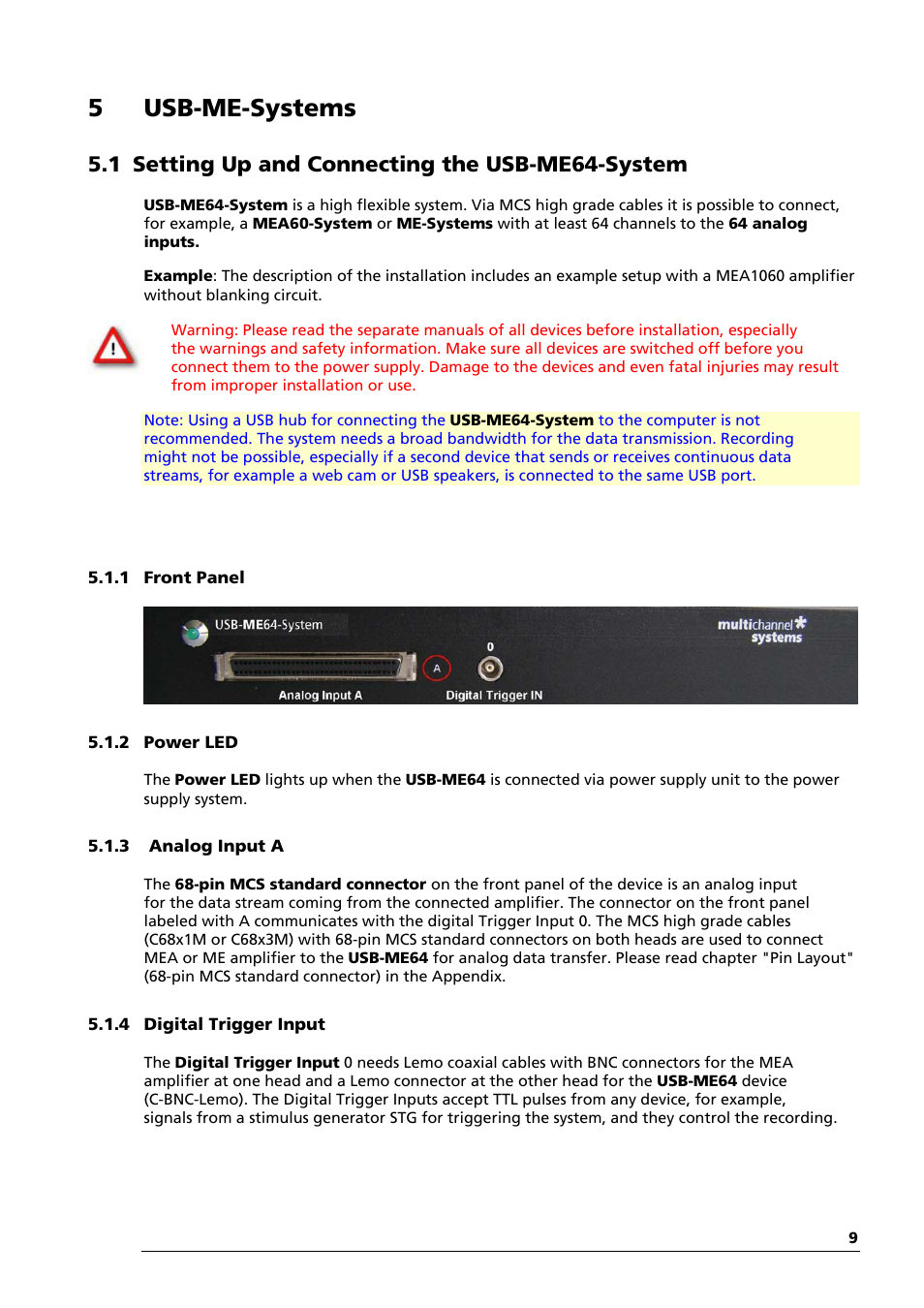 5usb-me-systems, 1 setting up and connecting the usb-me64-system | Multichannel Systems USB-ME64-128-256-Systems Manual User Manual | Page 13 / 36