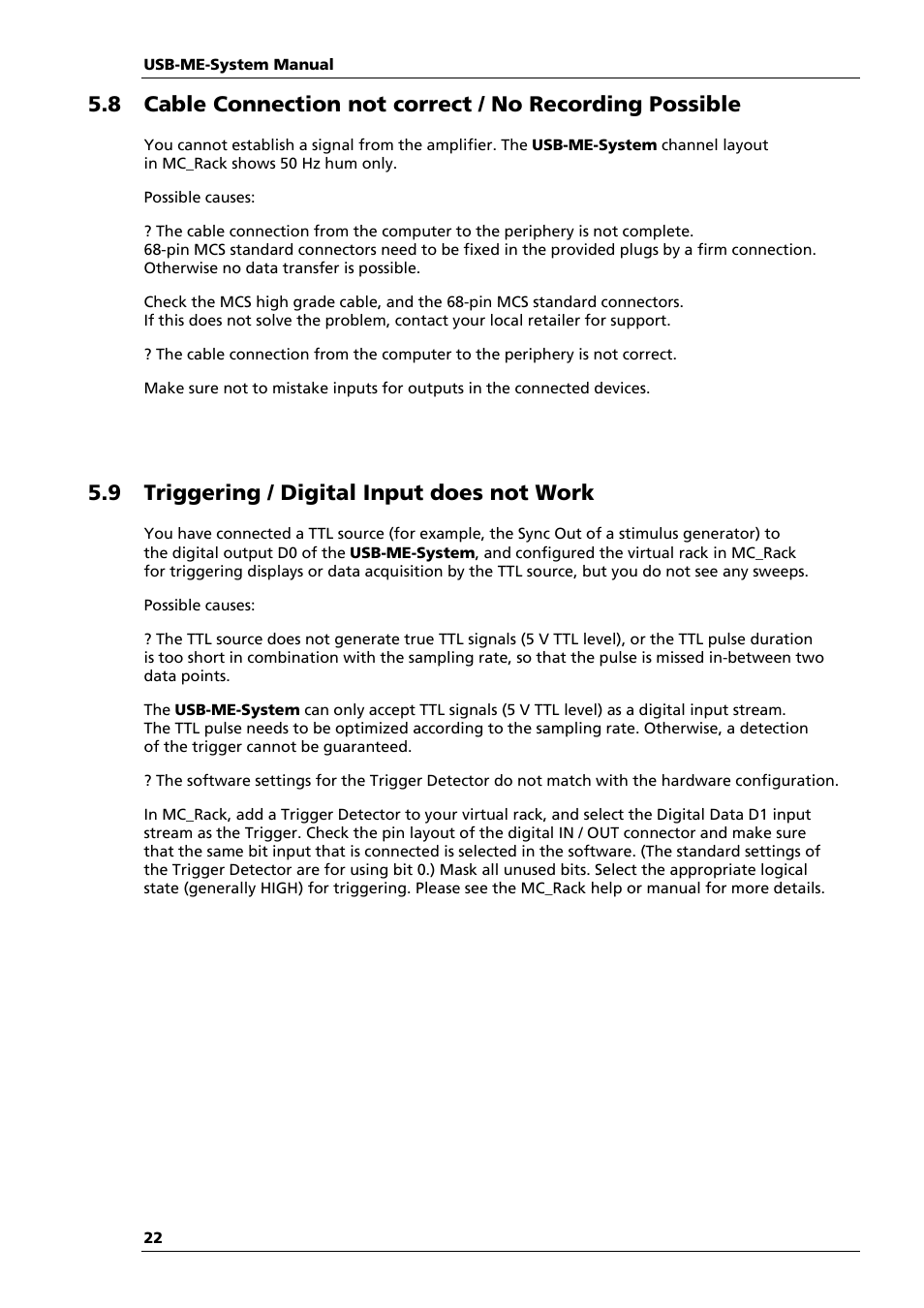 9 triggering / digital input does not work | Multichannel Systems USB-ME64-128-256-Systems Manual User Manual | Page 26 / 36