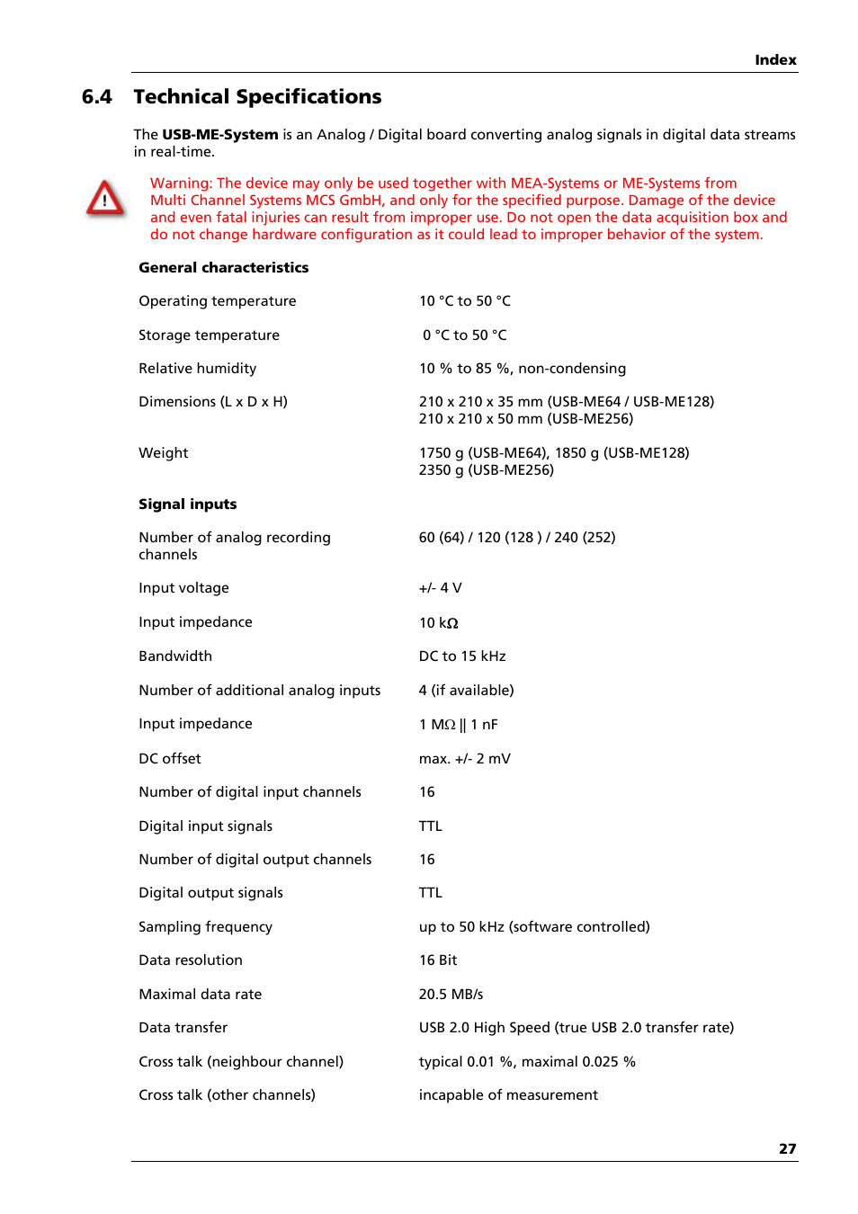 4 technical specifications | Multichannel Systems USB-ME64-128-256-Systems Manual User Manual | Page 31 / 36