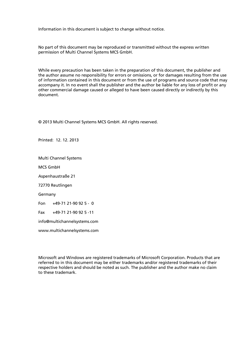 Multichannel Systems LTP-Director Manual User Manual | Page 2 / 89