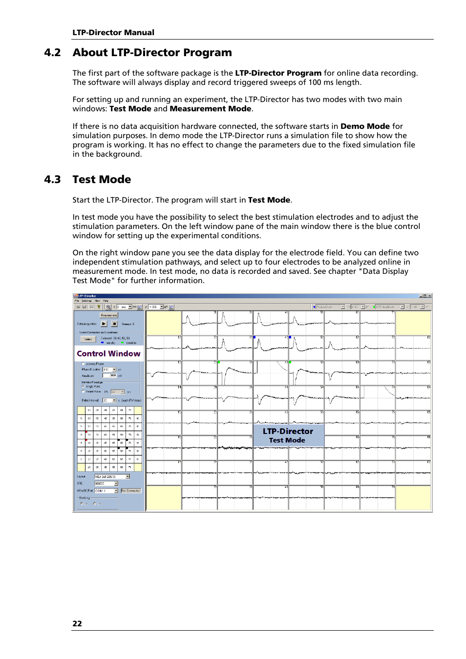 2 about ltp-director program, 3 test mode | Multichannel Systems LTP-Director Manual User Manual | Page 26 / 89
