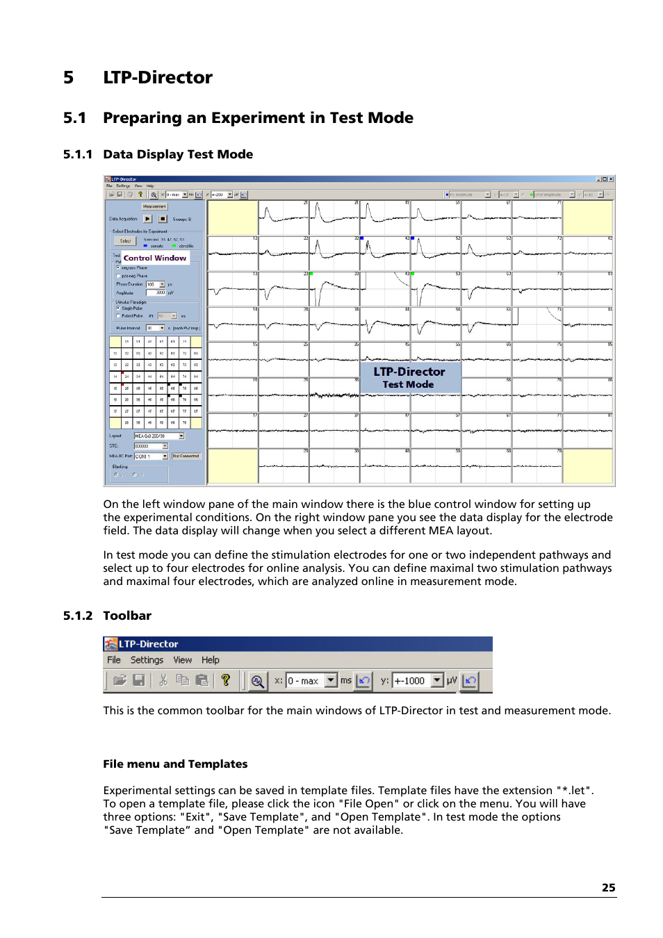 5ltp-director, 1 preparing an experiment in test mode | Multichannel Systems LTP-Director Manual User Manual | Page 29 / 89
