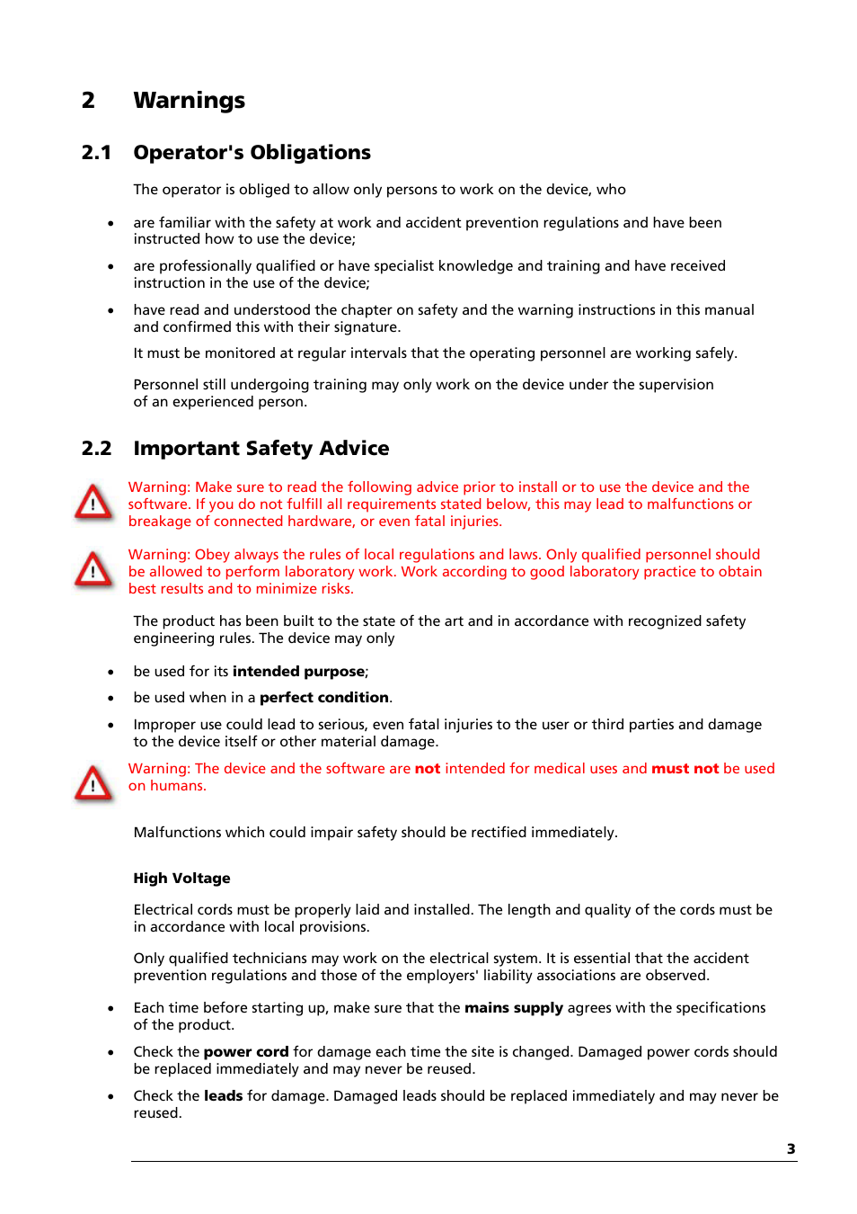 2warnings, 1 operator's obligations, 2 important safety advice | Multichannel Systems LTP-Director Manual User Manual | Page 7 / 89