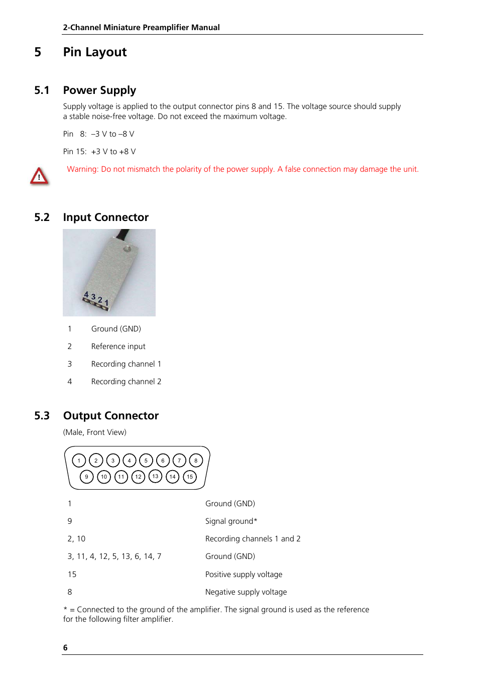 5pin layout, 1 power supply, 2 input connector | 3 output connector | Multichannel Systems MPA2I Manual User Manual | Page 10 / 12