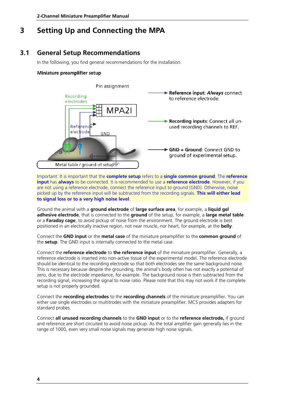 3setting up and connecting the mpa, 1 general setup recommendations | Multichannel Systems MPA2I Manual User Manual | Page 8 / 12