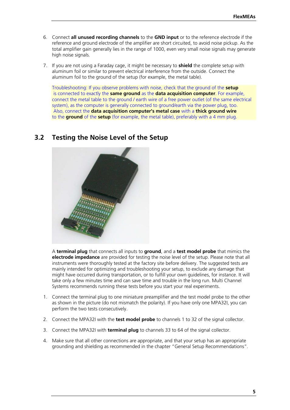 2 testing the noise level of the setup | Multichannel Systems MPA32I Manual User Manual | Page 11 / 39
