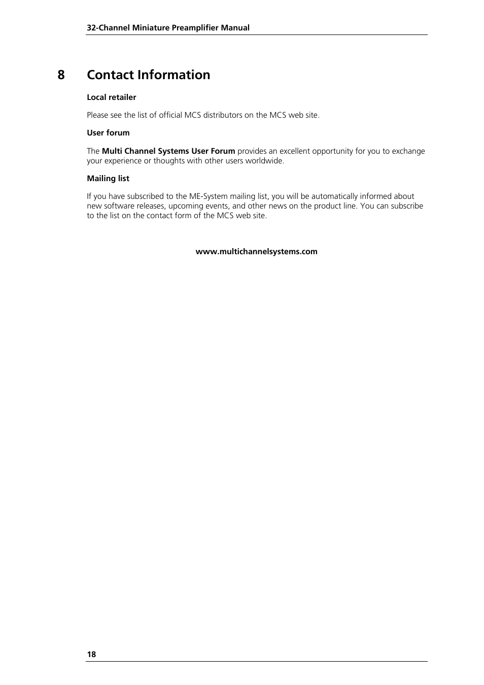 8contact information | Multichannel Systems MPA32I Manual User Manual | Page 24 / 39