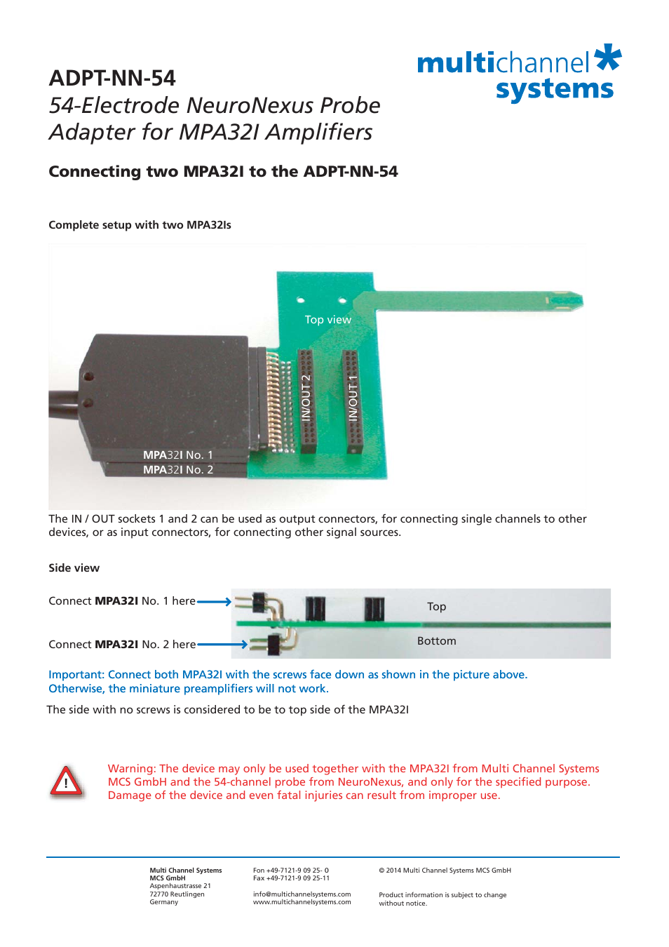 Connecting two mpa32i to the adpt-nn-54 | Multichannel Systems MPA32I Manual User Manual | Page 36 / 39