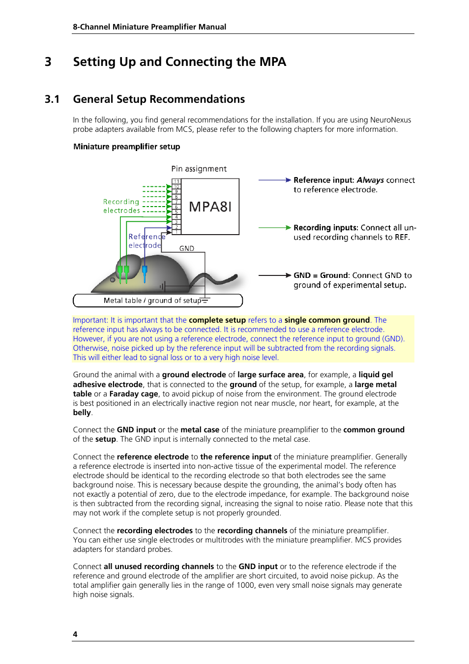 3setting up and connecting the mpa, 1 general setup recommendations | Multichannel Systems MPA8I Manual User Manual | Page 10 / 22