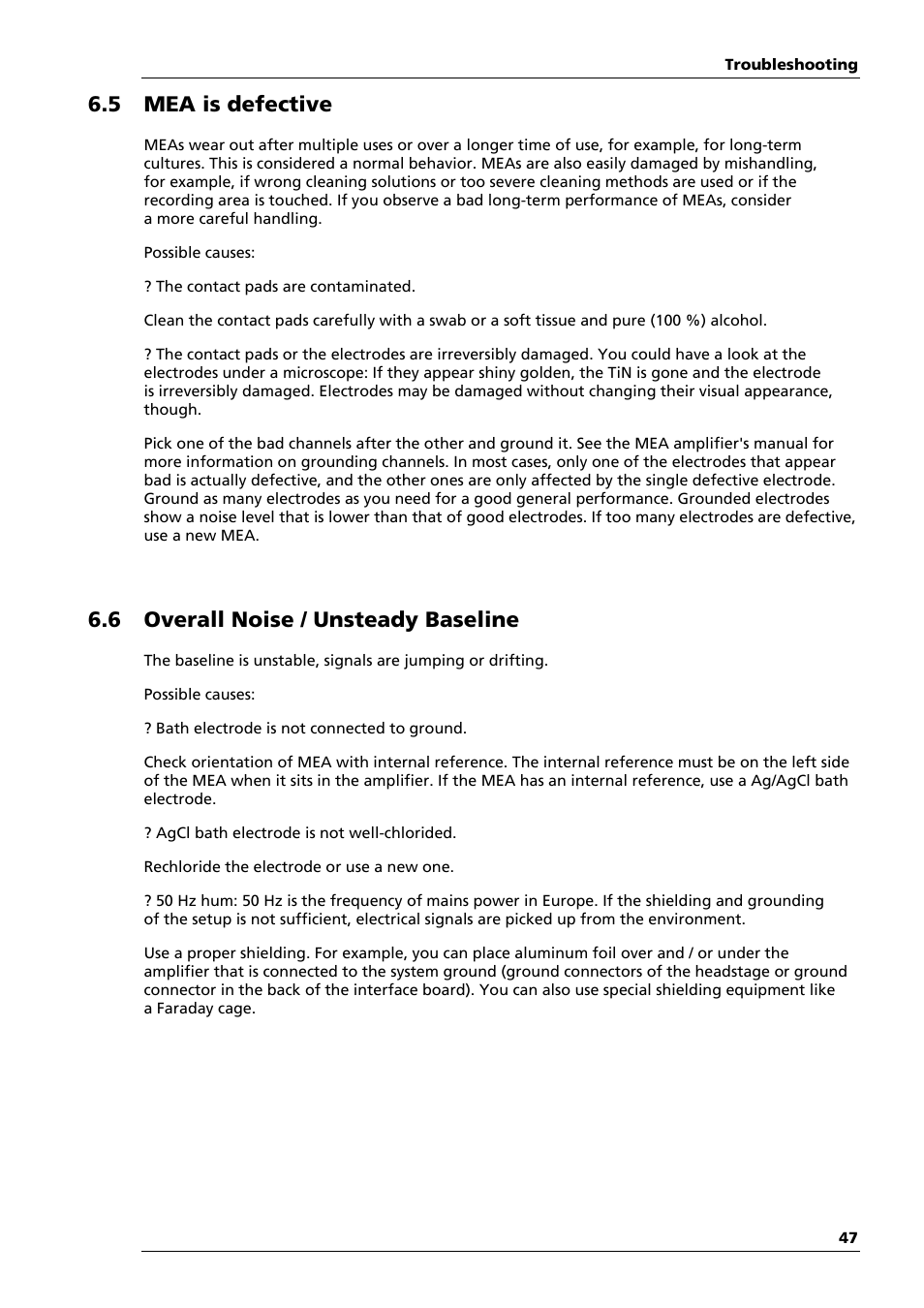 5 mea is defective, 6 overall noise / unsteady baseline | Multichannel Systems MEA2100-System Manual User Manual | Page 51 / 72