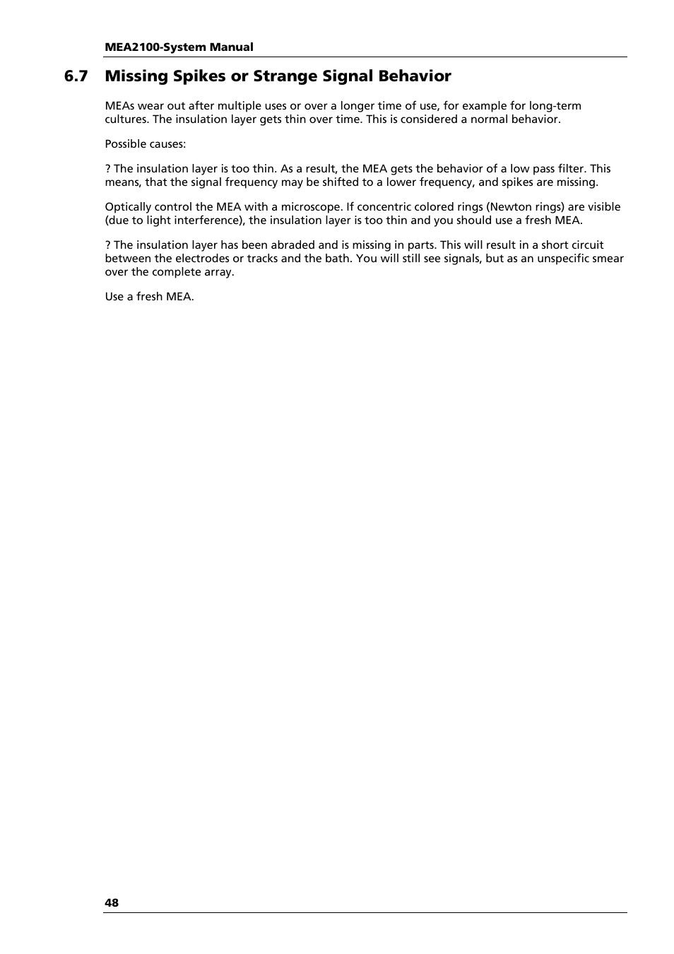 7 missing spikes or strange signal behavior | Multichannel Systems MEA2100-System Manual User Manual | Page 52 / 72