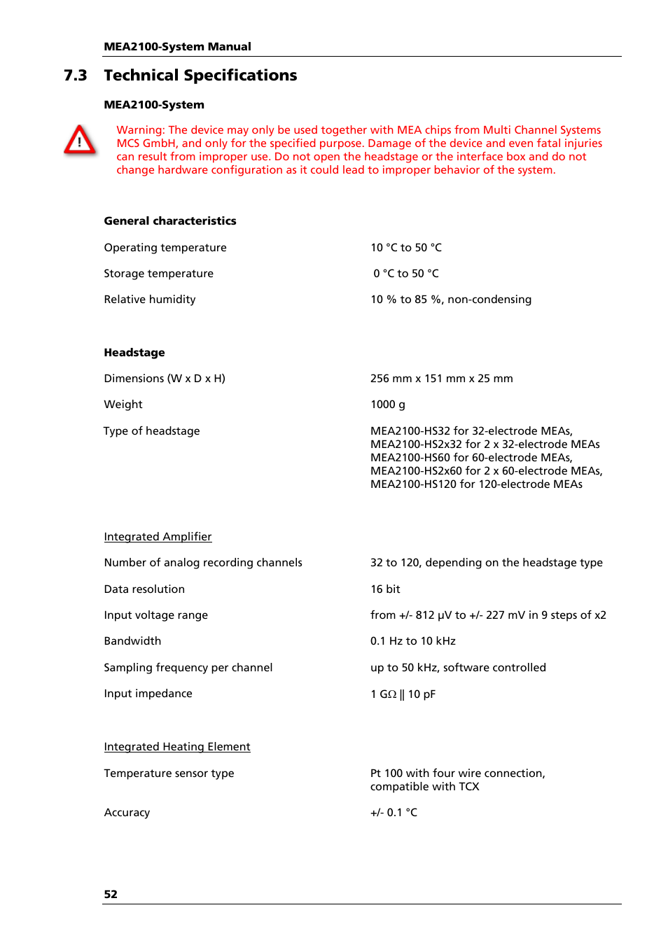 3 technical specifications | Multichannel Systems MEA2100-System Manual User Manual | Page 56 / 72