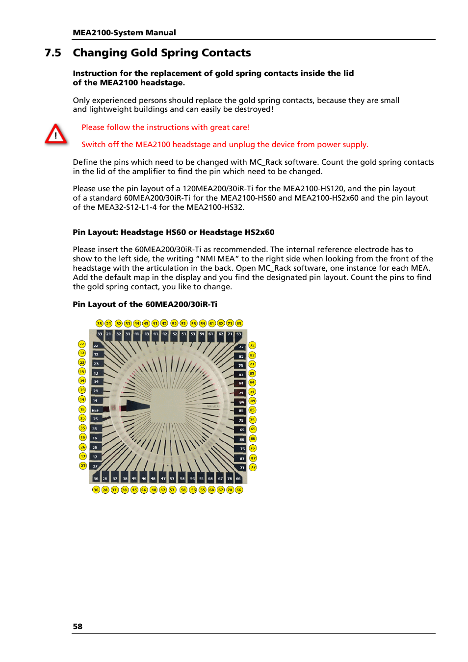5 changing gold spring contacts | Multichannel Systems MEA2100-System Manual User Manual | Page 62 / 72