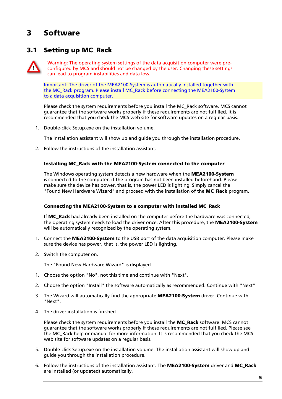 3software, 1 setting up mc_rack | Multichannel Systems MEA2100-System Manual User Manual | Page 9 / 72