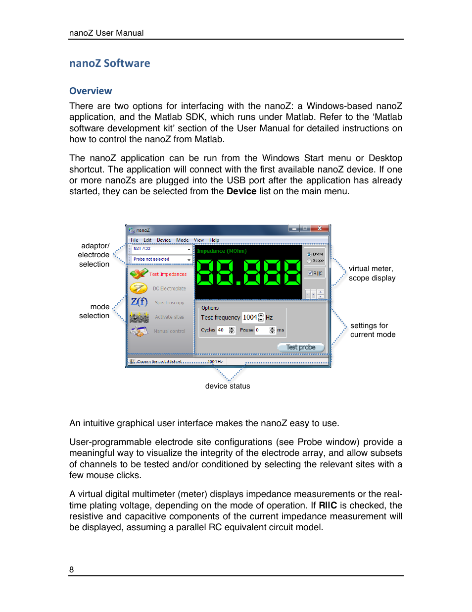Nanoz software, Overview | Multichannel Systems nanoZ manual User Manual | Page 12 / 45
